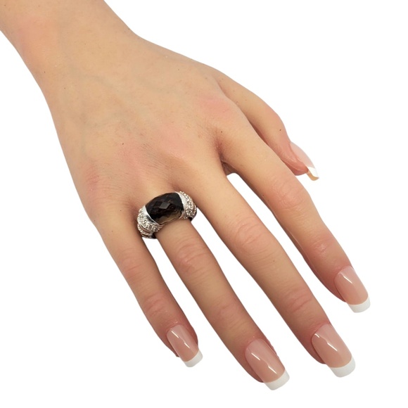 Judith Ripka Sterling Silver Smokey Quartz & CZ Ring Size 7 #21031 - Picture 6 of 11